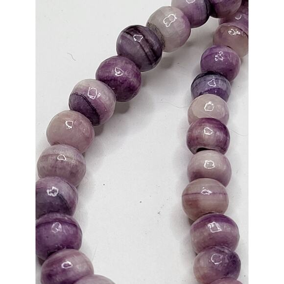 Long Purple Banded Agate  Beaded Necklace 8.5mm Polished Gemstone Strand - Picture 4 of 12